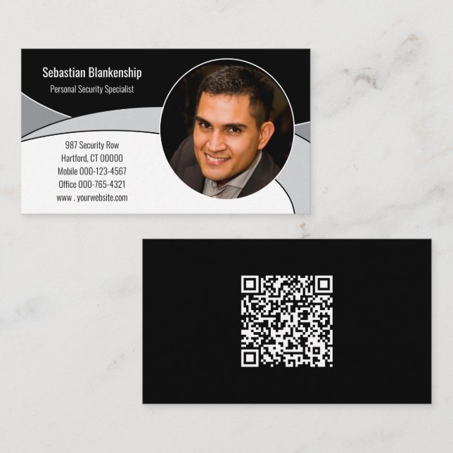 Tarjeta De Visita Foto de Personalizado negro, gris y blanco y códig (Anverso / Reverso)