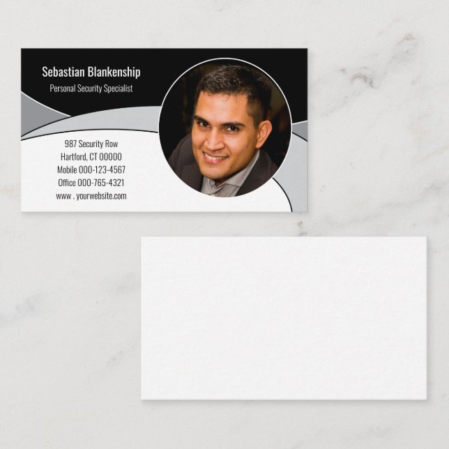 Tarjeta De Visita Foto de Personalizado profesional blanco gris negr (Anverso / Reverso)
