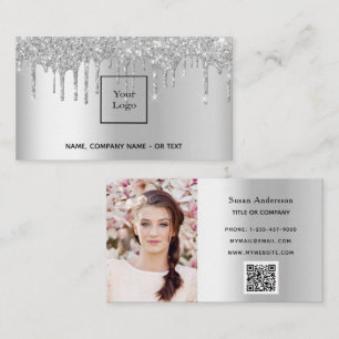 Tarjeta De Visita Foto de plata purpurina de código QR gotea hembra