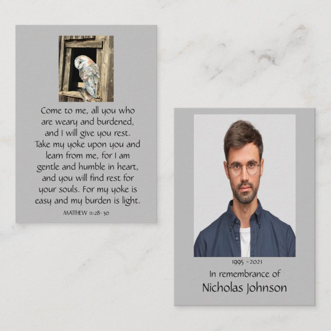 Tarjeta De Visita Foto de Pocket Memorial Prayer Barn Owl (Anverso / Reverso)