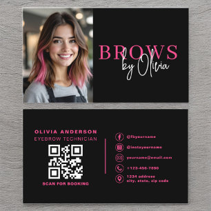 Tarjeta De Visita Foto de QR Code Eyebrows Artista Hot Pink Black