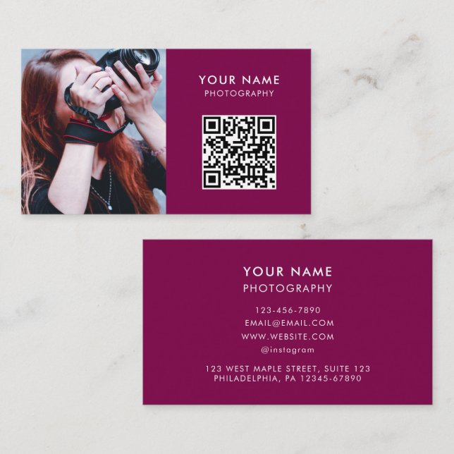 Tarjeta De Visita Foto de QR Code, fotógrafa fotográfica (Anverso / Reverso)