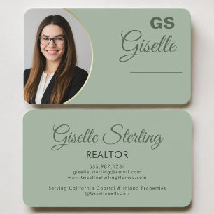 Tarjeta De Visita Foto de Realtor en Verde Sage