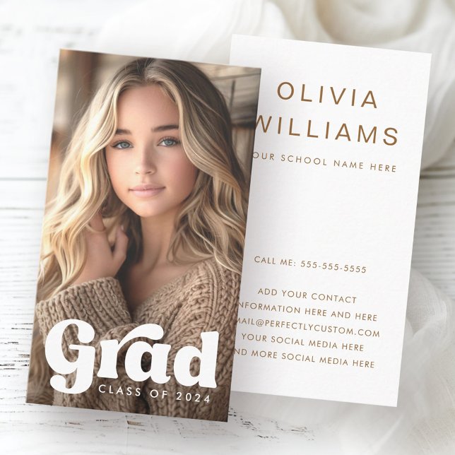 Tarjeta De Visita Foto de red de graduación de estudiantes de grado  (Retro grad student graduation networking photo business card)