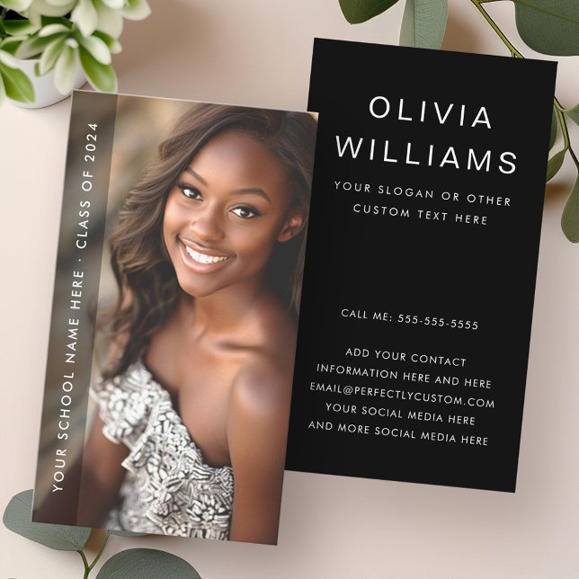Tarjeta De Visita Foto de red para estudiantes graduados de negro (Student graduation networking photo black business card)
