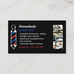 Tarjeta De Visita Foto de Salón de Barbería con Poste Negro