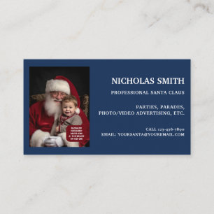 Tarjeta De Visita Foto de Santa Claus azul profesional