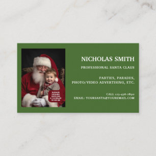 Tarjeta De Visita Foto de Santa Claus profesional verde festivo