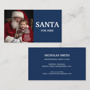 Tarjeta De Visita Foto de Santa Profesional Azul a Contratar