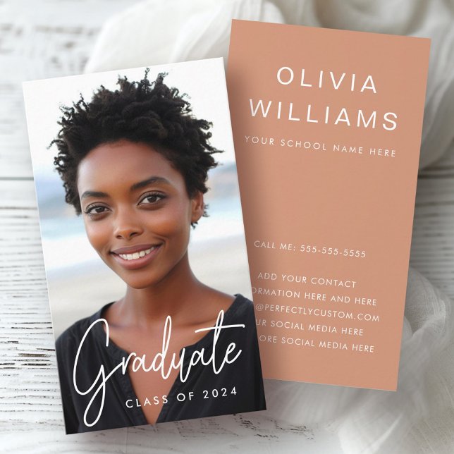 Tarjeta De Visita Foto de terracota de red de graduación estudiantil (Student graduation networking photo terracotta business card)