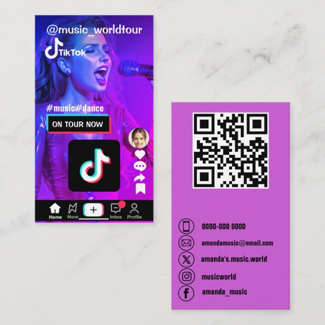 Tarjeta De Visita foto de tiktok iconos de medios sociales y código  (Anverso / Reverso)