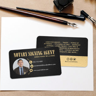 Tarjeta De Visita Foto del agente de firma del Notario Elegante Prof