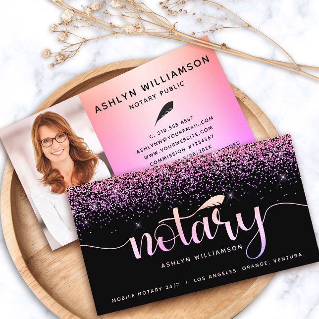 Tarjeta De Visita Foto del agente de préstamo del notario Black Pink (Subido por el creador)