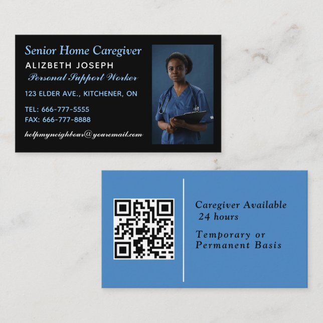 Tarjeta De Visita Foto del asistente de atención médica Código QR (Anverso / Reverso)