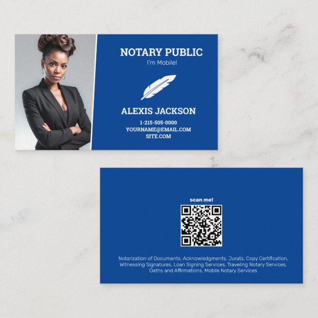 Tarjeta De Visita Foto del notario Personalizado público (Anverso / Reverso)