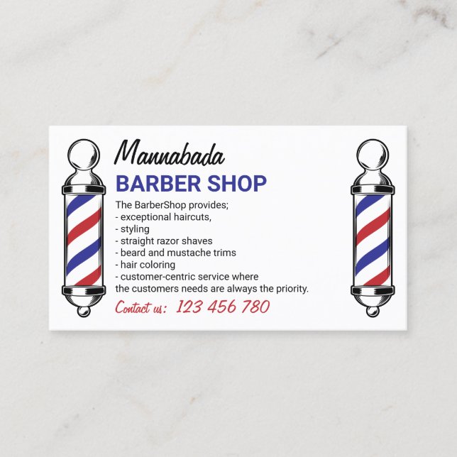 Tarjeta De Visita Foto del personalizado del polo de barbero (Anverso)