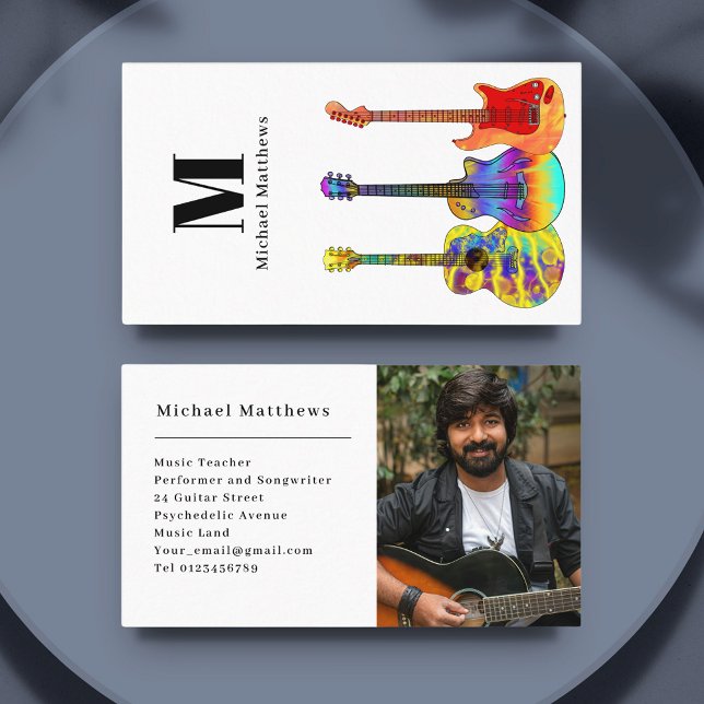 Tarjeta De Visita Foto del Personalizado Guitar Teacher (Modern guitar teacher business card with custom photo template)