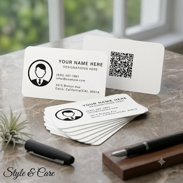 Tarjeta De Visita Foto editable y código QR profesional (Editable Photo & QR Code Professional Business Card)