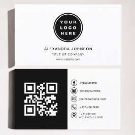Tarjeta De Visita Foto en blanco negro con código QR en medios socia