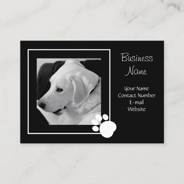 Tarjeta De Visita Foto en blanco y negro de Cute Dog Paw elegante (Anverso)