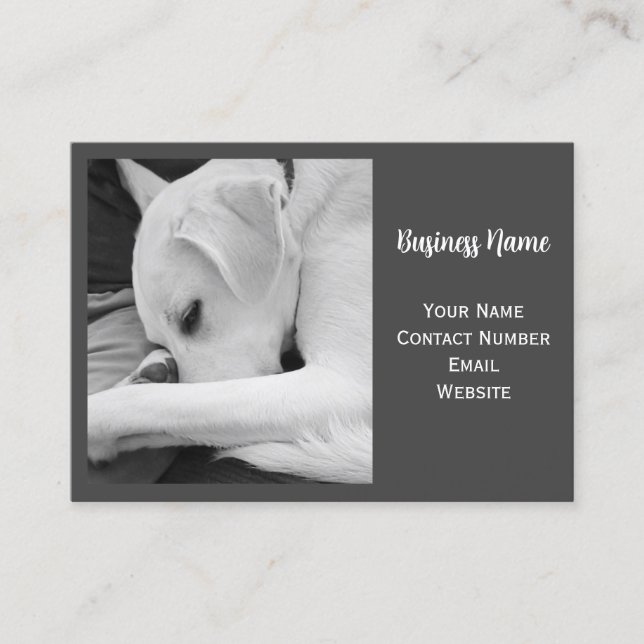 Tarjeta De Visita Foto en blanco y negro de perro lindo en gris (Anverso)