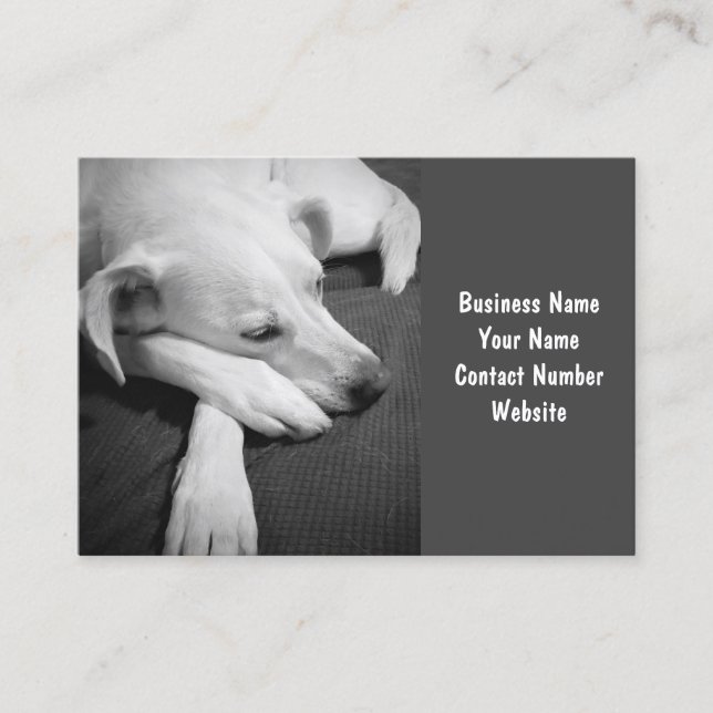 Tarjeta De Visita Foto en blanco y negro de un perro durmiendo simpl (Anverso)