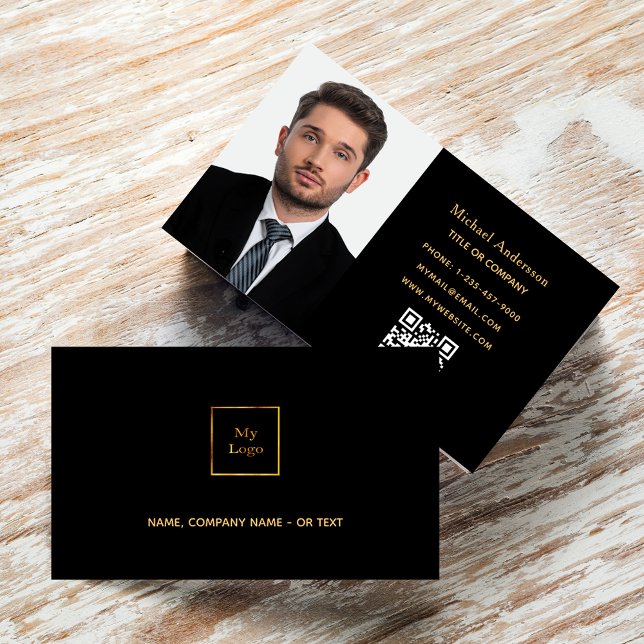 Tarjeta De Visita Foto en oro negro código QR elegante (Subido por el creador)