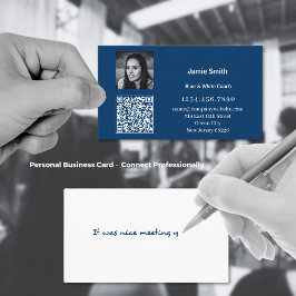 Tarjeta De Visita Foto escaneable Código QR Mensaje personal Azul
