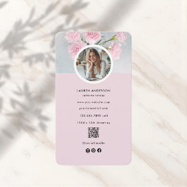Tarjeta De Visita Foto floral rosa moderna y código QR
