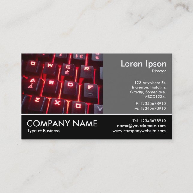 Tarjeta De Visita Foto Fotográfica - Gris 60pc - Teclado brillante (Anverso)