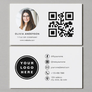 Tarjeta De Visita Foto gris con código QR redes sociales
