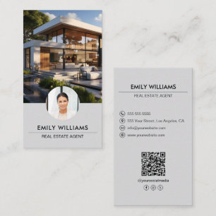 Tarjeta De Visita Foto inmobiliaria gris QR Código de medios sociale