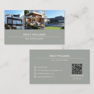 Tarjeta De Visita Foto inmobiliaria QR Medios sociales Sage Green