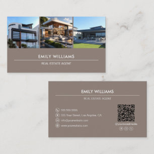 Tarjeta De Visita Foto inmobiliaria QR Taupe de medios sociales