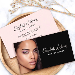 Tarjeta De Visita Foto Maquillaje Artístico Moderno Rubor Negro Rosa