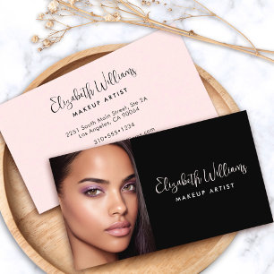 Tarjeta De Visita Foto Maquillaje Artístico Moderno Rubor Negro Rosa