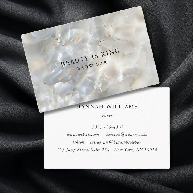 Tarjeta De Visita Foto, Mármol, plata blanca, salón (Photo, Marble, White-Silver, Salon Business Card)