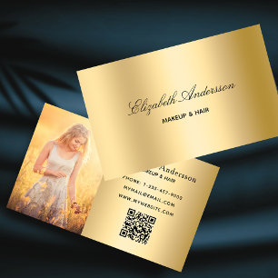 Tarjeta De Visita Foto metálica de oro código qr elegante