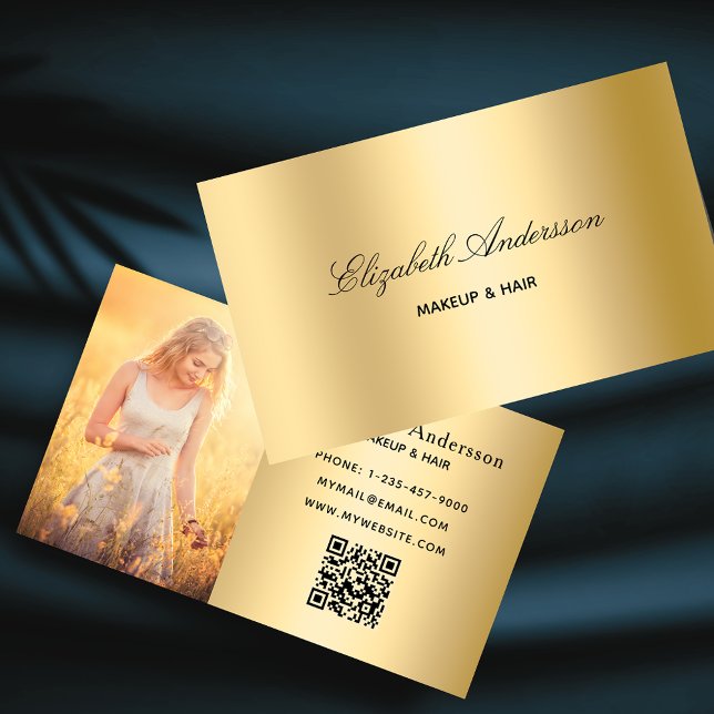 Tarjeta De Visita Foto metálica de oro código qr elegante (Subido por el creador)