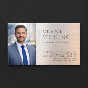 Tarjeta De Visita Foto metálica de planificador financiero