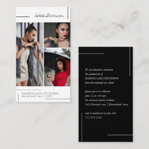 Tarjeta De Visita Foto mínima de graduación de arte en blanco y negr