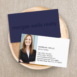 Tarjeta De Visita Foto minimalista de Navy Blue Professional