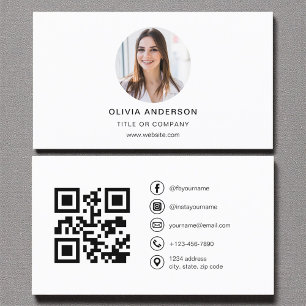 Tarjeta De Visita Foto Minimalista moderna con código QR en medios s