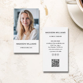 Tarjeta De Visita Foto Minimalista moderna QR Medios sociales Blanco