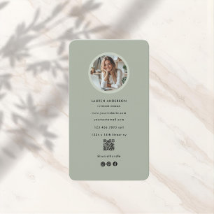 Tarjeta De Visita Foto Minimalista verde y código QR modernos