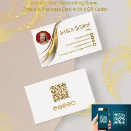 Tarjeta De Visita Foto Mínimo Moderno Profesional QR Code Gold