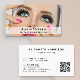 Tarjeta De Visita Foto moderna Belleza Hair Makeup Código QR