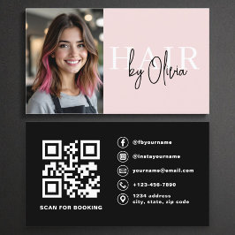 Tarjeta De Visita Foto moderna Código QR Estilo cabello Rubor rosa