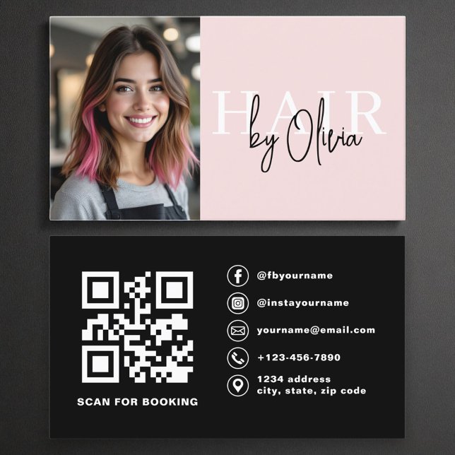 Tarjeta De Visita Foto moderna Código QR Estilo cabello Rubor rosa (Subido por el creador)