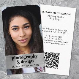 Tarjeta De Visita Foto moderna código QR plata